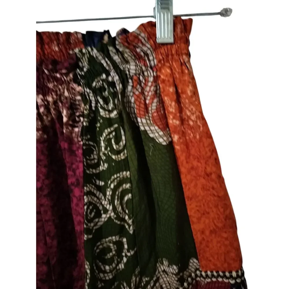 SK 147)Multicolor Batik Print Patchwork Tiered Pullon  Long Skirt One Size (S/M) - Picture 5 of 6